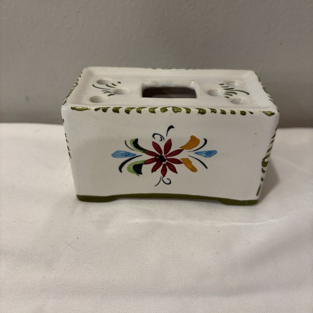 Vintage Portuguese Small Handpainted Flower Frog Floral 3.25" X 1.5" Inch